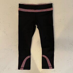 Lululemon Run Inspire Crop 21.5" Leggings Black w Stripes in Multi Colors Sz 8